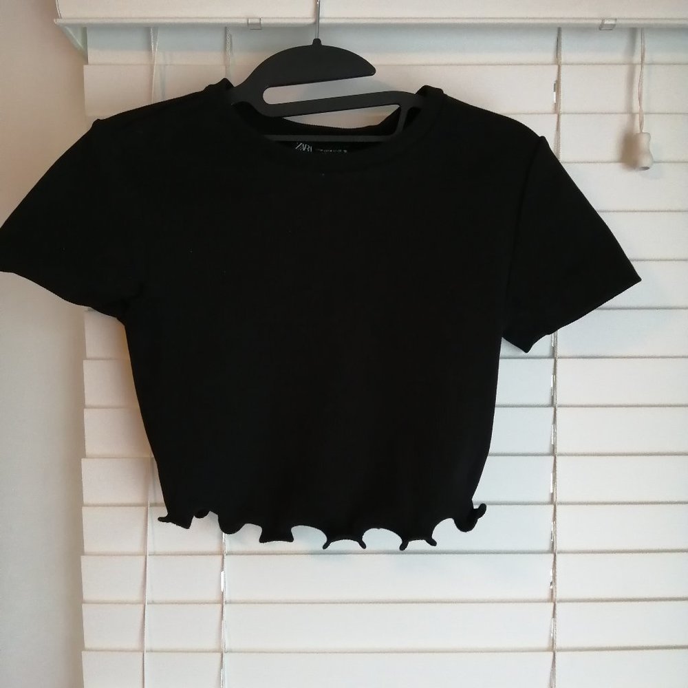 Ruched Black Crop Top T-Shirt